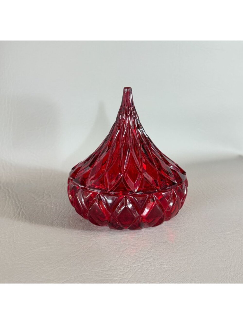 Vintage Shannon Crystal Ruby Red Hershey Kiss Lidded Candy Dish Godinger 5.5" - Picture 14 of 14